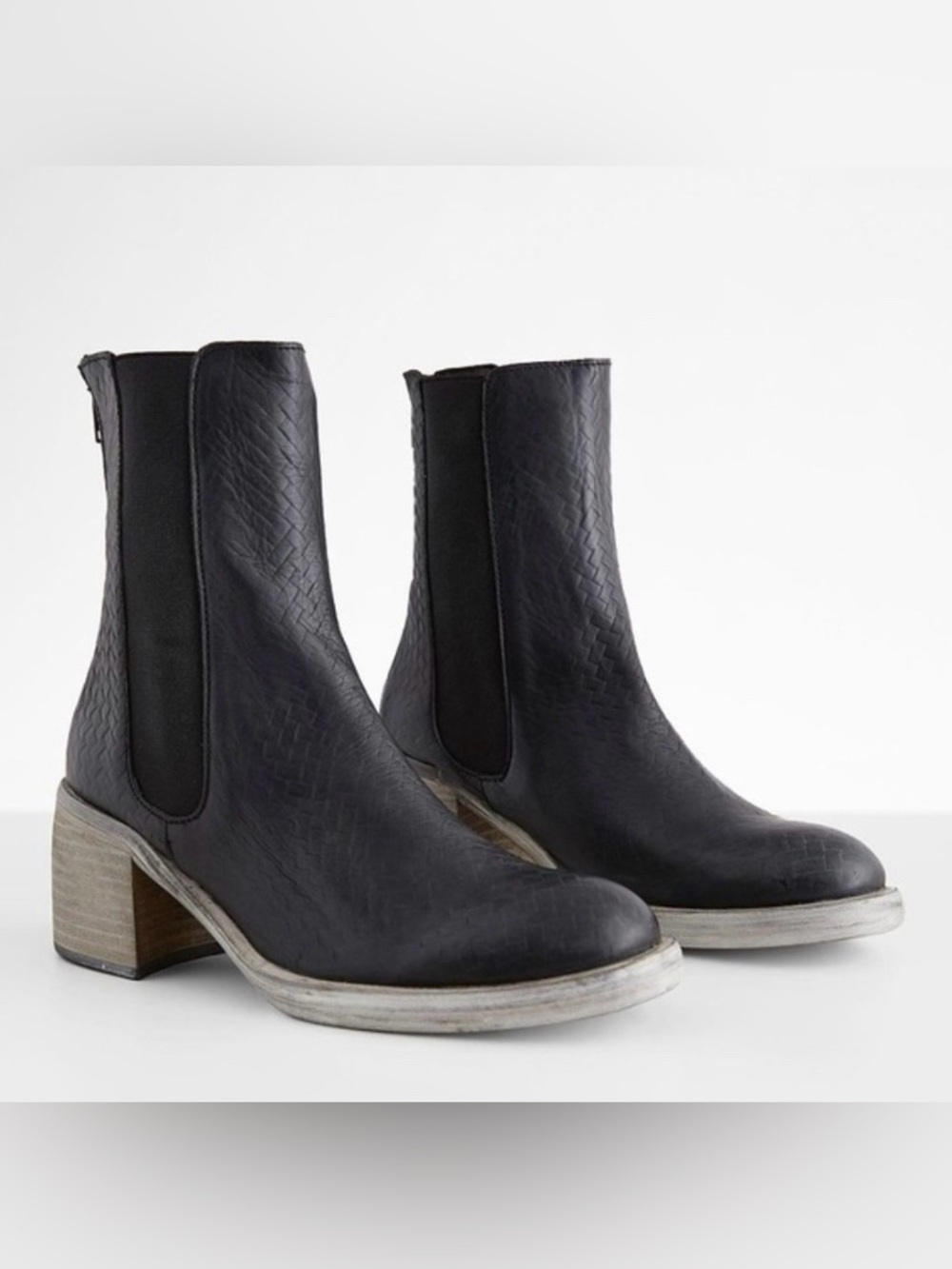 Free People Blue Leather Chevron Chelsea Boots Women's US 7.5 38